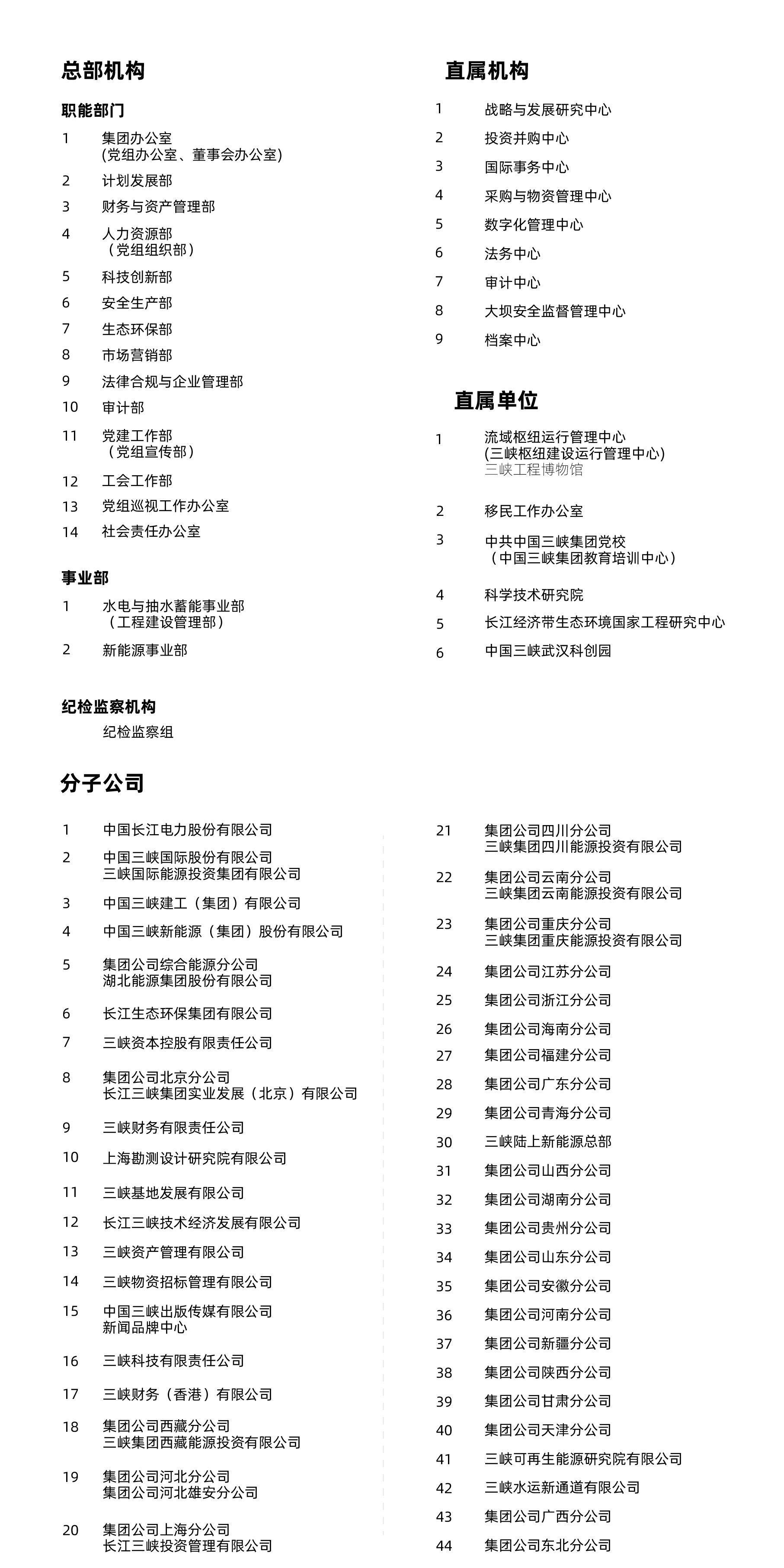 三峡集团组织机构